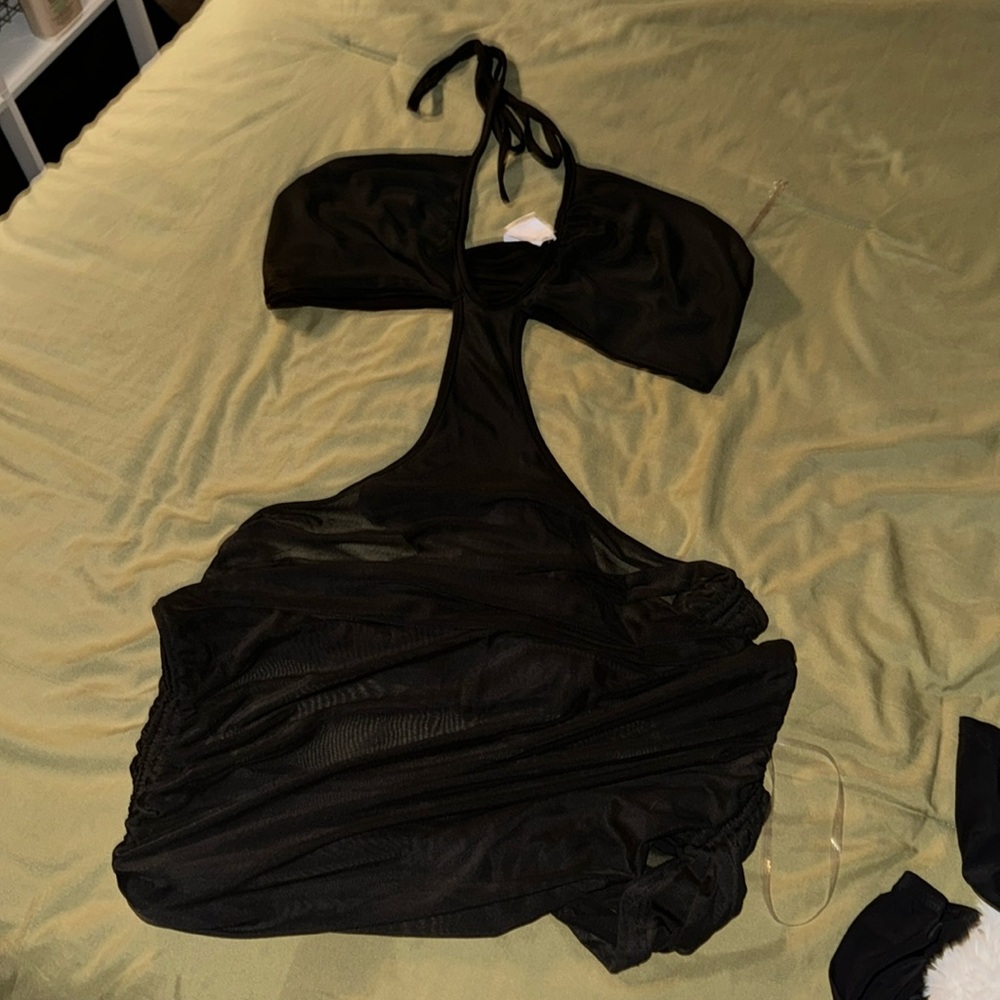 Mesh Cutout Black Dress